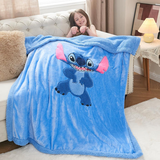 Kids Blanket 3D Cartoon Embroidered Sherpa Blanket Plush Warm for Boys Girls (Stitch, (40"X50"))